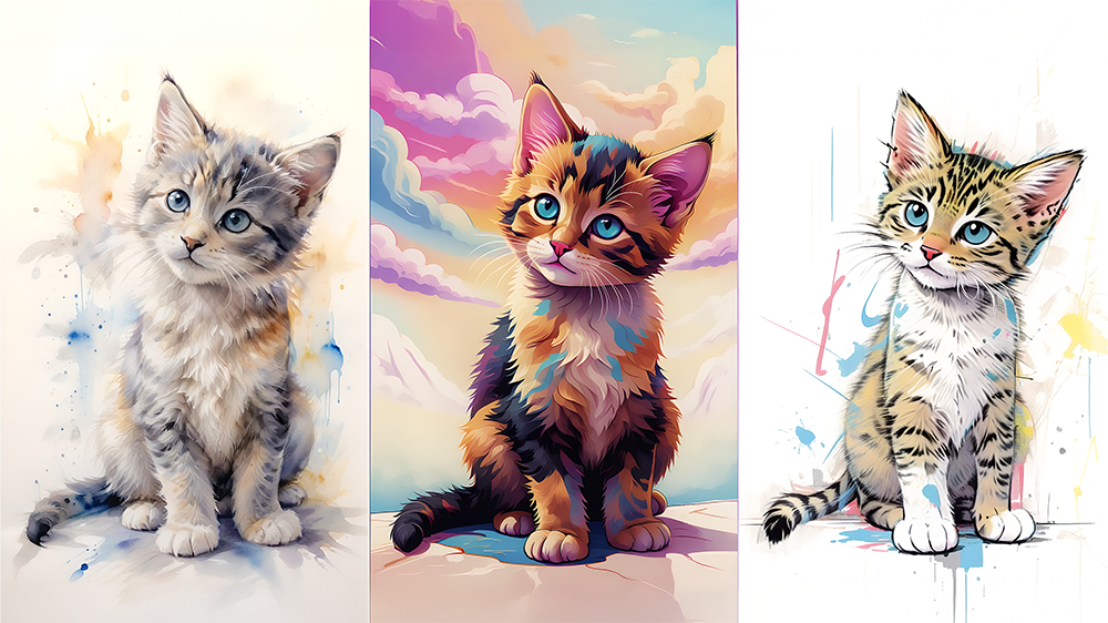 Triptyque de portraits artistiques d'un chat
